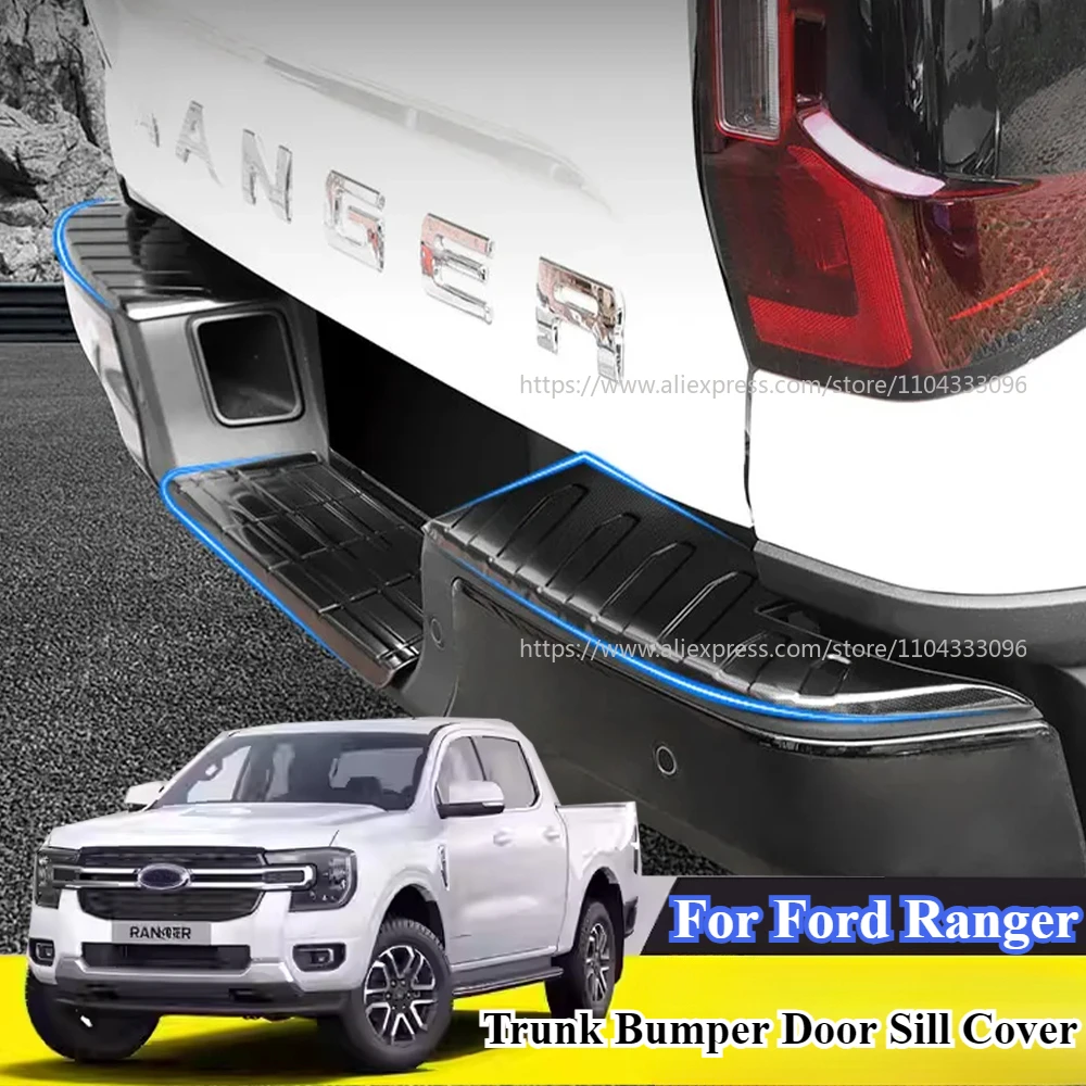 

Car Trunk Bumper Door Sill Cover For Ford Ranger T9 2023 2024+ Stainless Steel Rear Fender Protector Stick Decoration