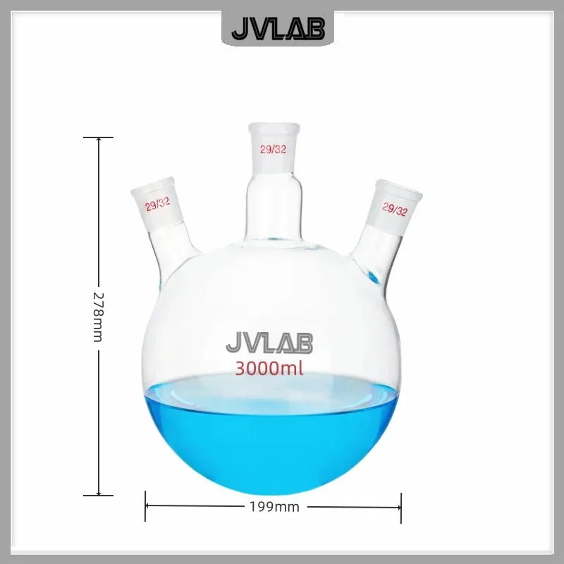 Boiling Flask Three-necked Flask 3000ml Round Bottom Lab Glassware Caliber 29/32