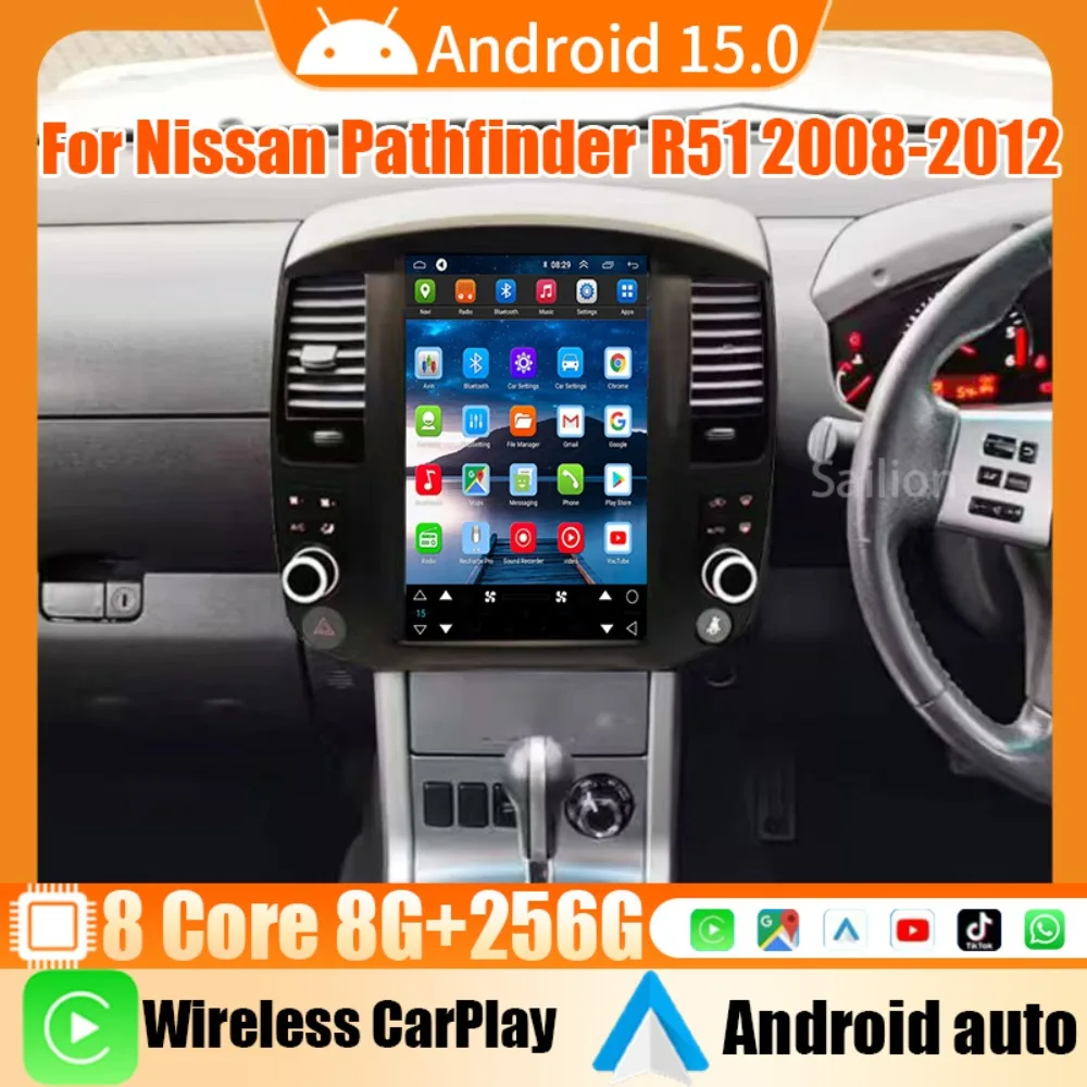

12,1 "Android15 автомобильный радио стерео аудио для Nissan Pathfinder R51 2008-2012 2DIN мультимедийный плеер GPS-навигация CarPlay WIFI 4G
