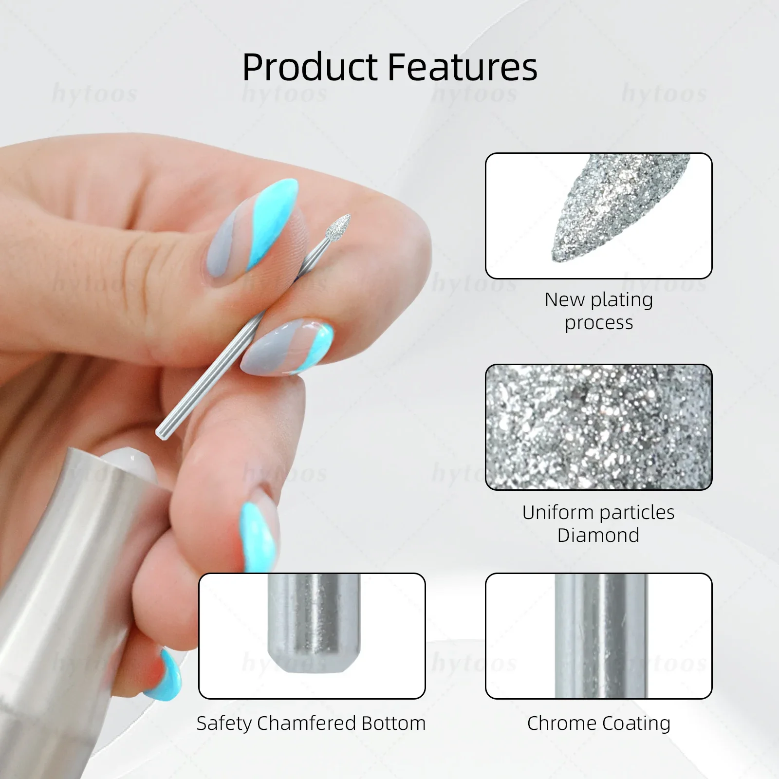 HYTOOS Chrome diamant forets à ongles Pro russe foret à cuticules pour perceuse à ongles peau morte cuticule nettoyant ongles pré-traitement outils