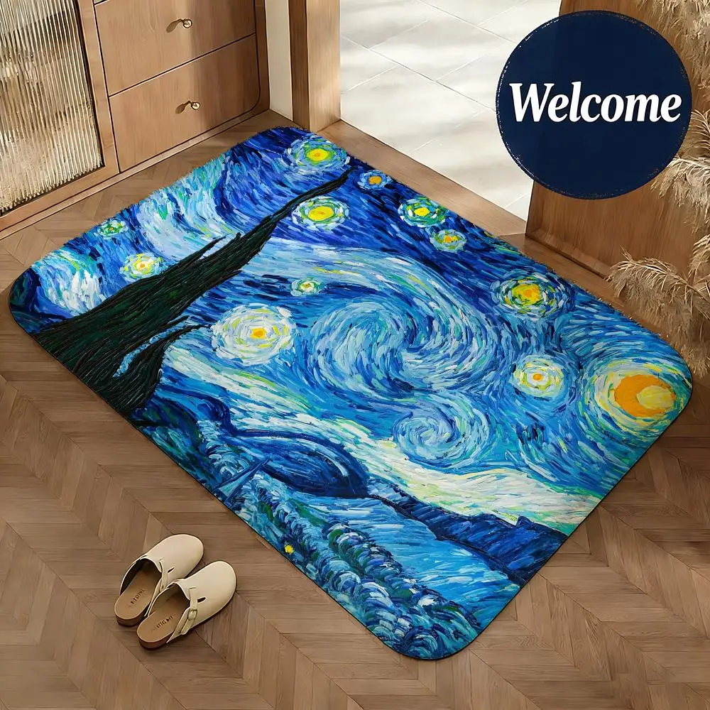Soft Flannel Floor Mat Artist Van Gogh Floor Mat Non-Slip Absorbent Doormat Bathroom Bedroom Home Decor Rug