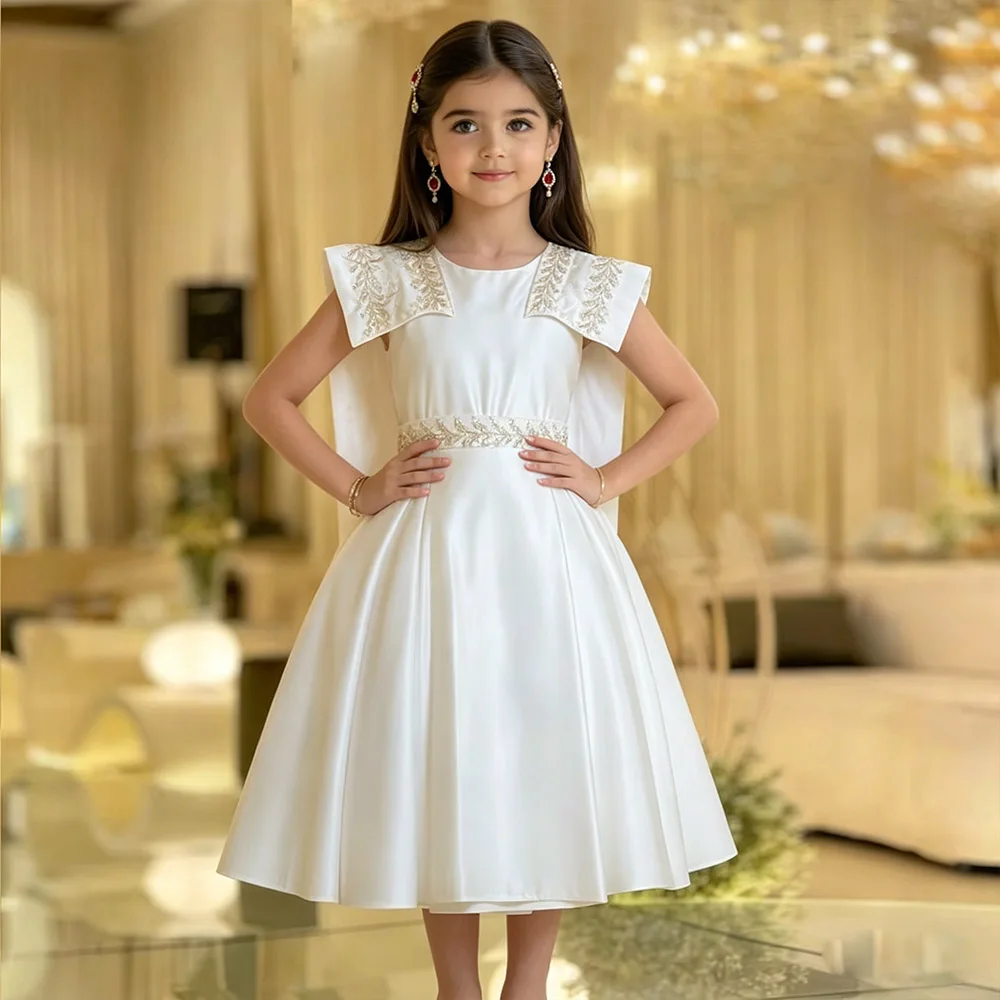 

Изысканное атласное платье принцессы для девочек, элегантное платье цвета слоновой кости для девочек, длинное платье на день рождения, милое детское платье с бусинами