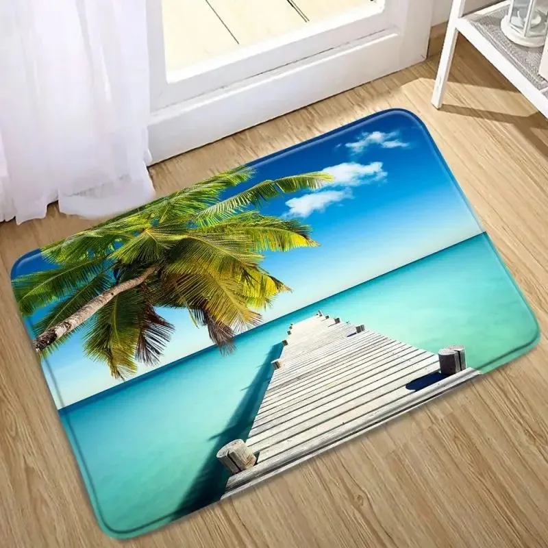 Ocean Scenery Print Kitchen Bathroom Absorbent Floor Mat Home Decor Bedroom Living Room Entrance Entrance Carpet