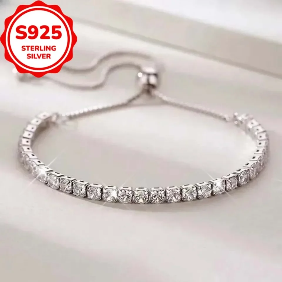 Fine 925 Sterling Silver Bracelet Elegant Zircon Tennis Crystal Chain for Women lady Fashion Noble Engagement Wedding Glam