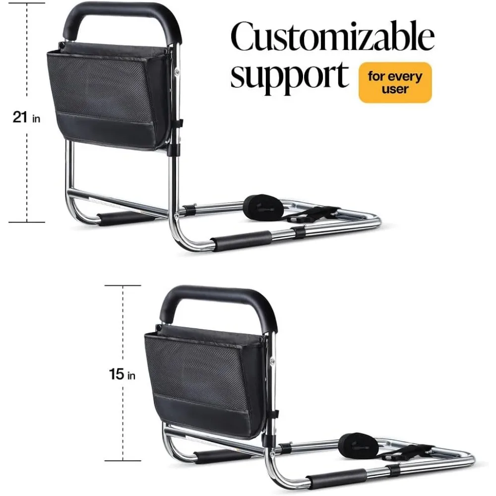 Bed Assist Rail for Seniors, ASTM Approved Safety Bar with Storage Pocket and Floor Support for Easy Bed Access