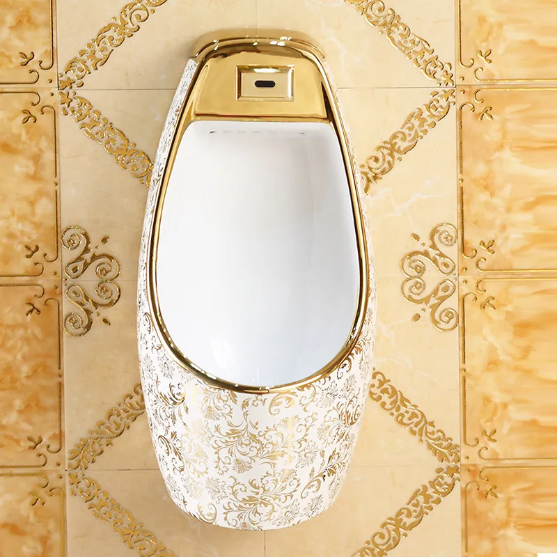 Wall-mounted automatic sensing golden urinal, men's wall-mounted urinal, ceramic KTV urinal urinal