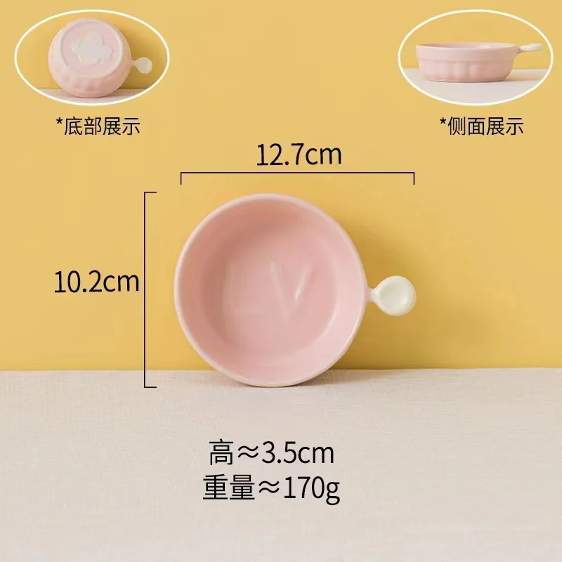 Tableware Ceramic Home Candy Color Binaural Baking Pan Dessert Bowl Oval Korean Cute Color Glaze Purple Pink Binaural 8-Inch 1Pc