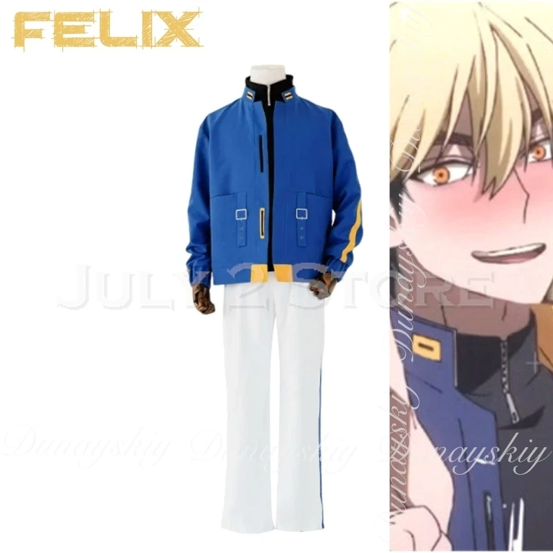 Link Click: Бридон Дук Аниме Феликс Косплей Модель с желтыми волосами и оранжевыми глазами с одеждой Daliy Косплей Костюм Полный костюм