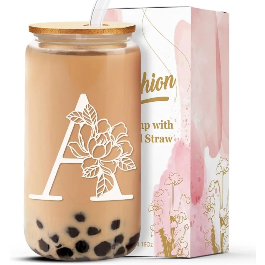 

Persolized Glass Cup Women Stylish 16 oz Glass Cups with Lids Straws Perfect for Iced Coffee Smoothies Christmas gt/Birthday Gt