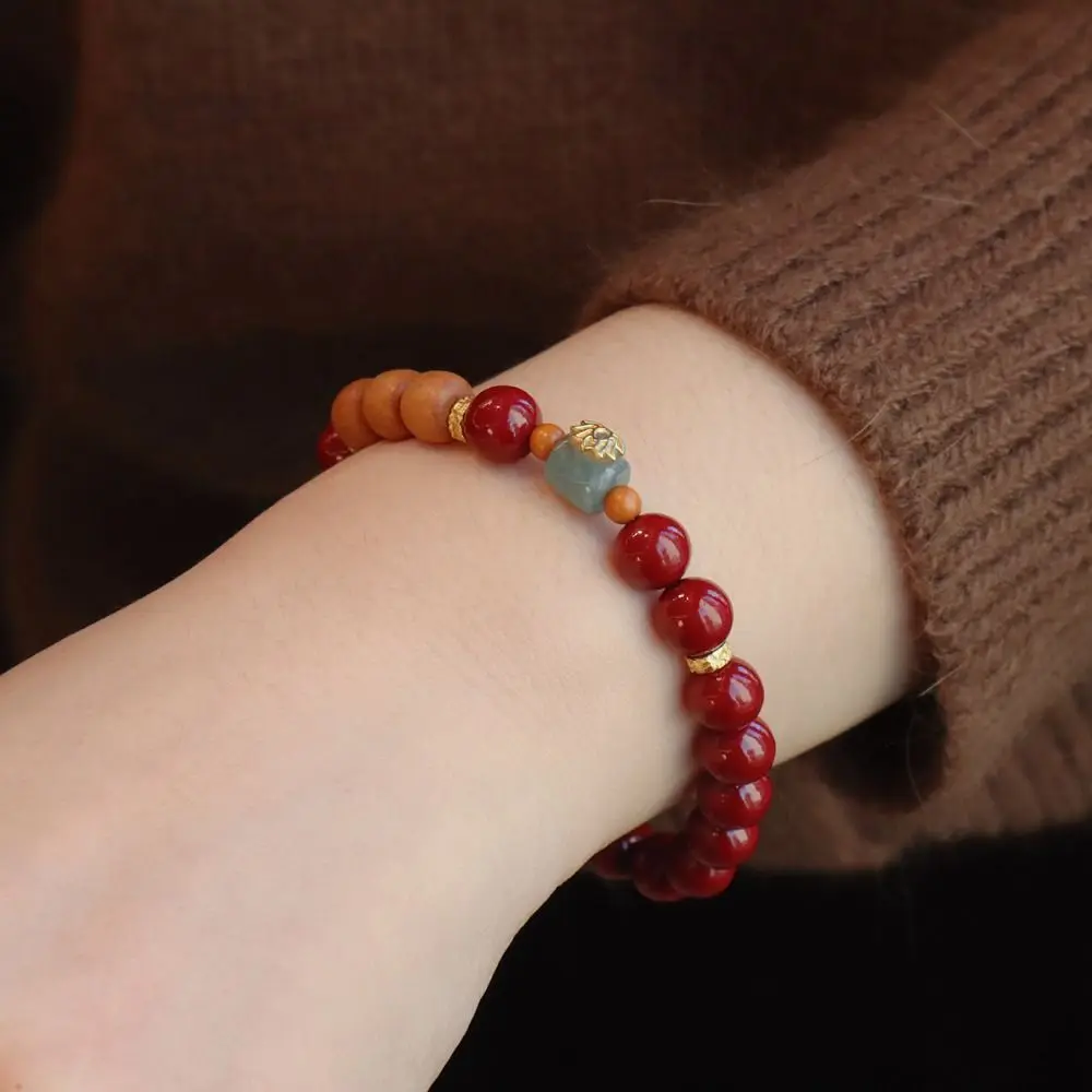 Retro Fortune Red Vermilion Bracelet Jade Gourd Good Luck Beads Bracelets Golden Zodiac New Chinese Style Bracelet Women