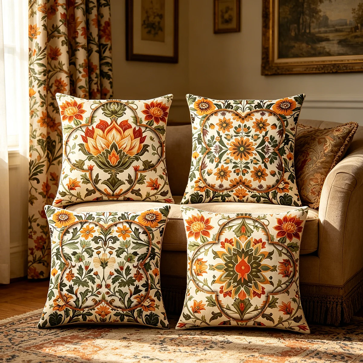 4PCS Digital Print Pillow Covers, Cushion Covers, Vintage Boho Floral Medallion Mandala Retro Bohemian Daily Home Decor