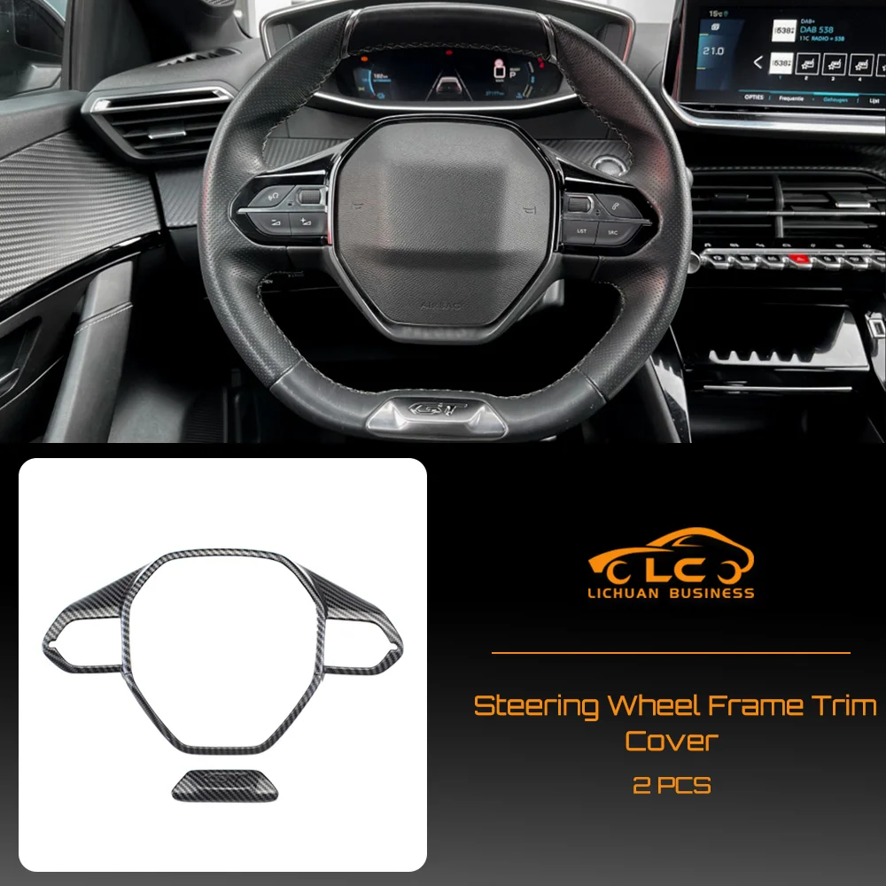 ABS Steering Wheel Frame Trim Cover Decorator Carbon Fiber Color for Peugeot 208 2020-2025