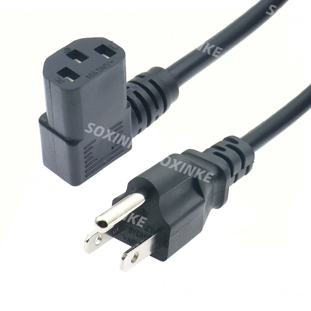 US AC Power Cord Nema5-15P 10A Male to IEC320 C13 Right/Left/Up/Down Angle Female Power Supply Cable For PC Monitor