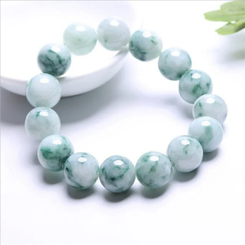 Floating Flower a Goods Natural Myanmar Jade round Bracelet Men and Women Buddha Beads 13mm Single Ring Jewelry