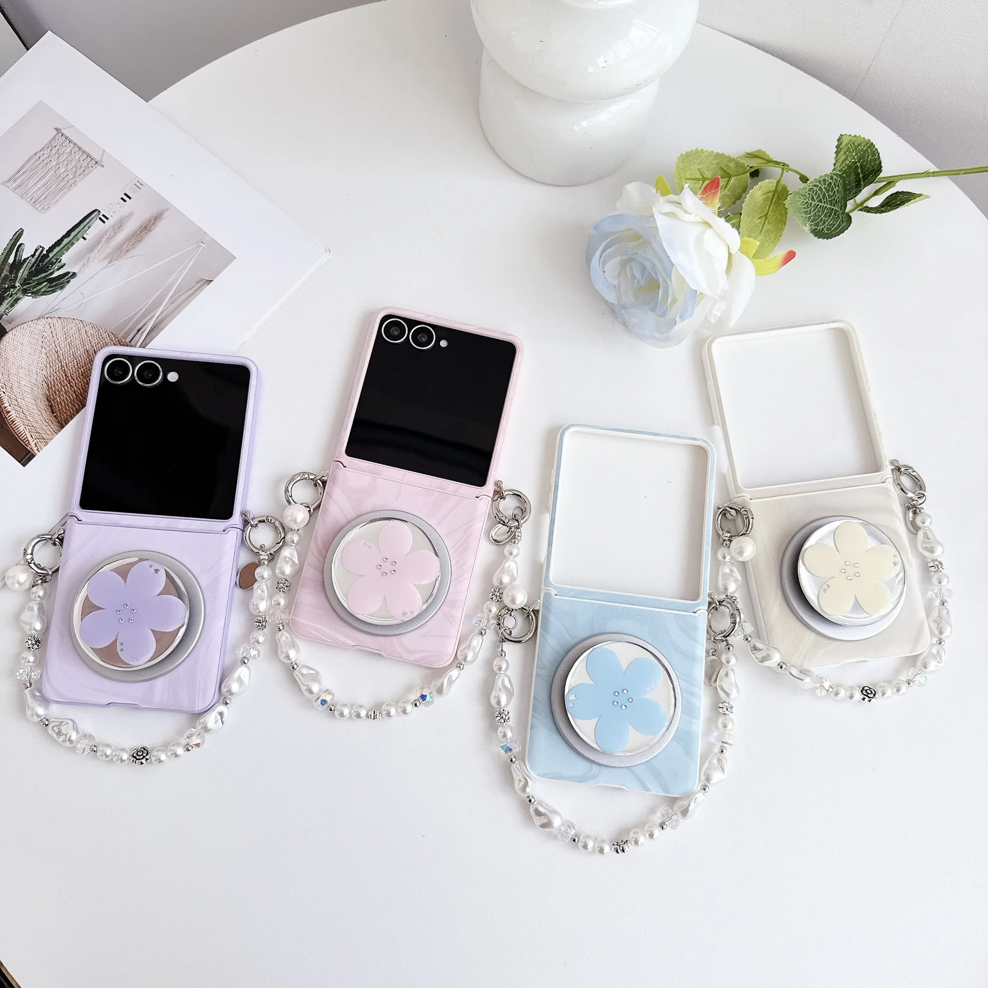 Water Ripple Magnetic Flower for Samsung Galaxy Z Flip 8 7 6 5 Protective Back Cover for ZFlip8 ZFlip6 ZFlip7 Case Shell