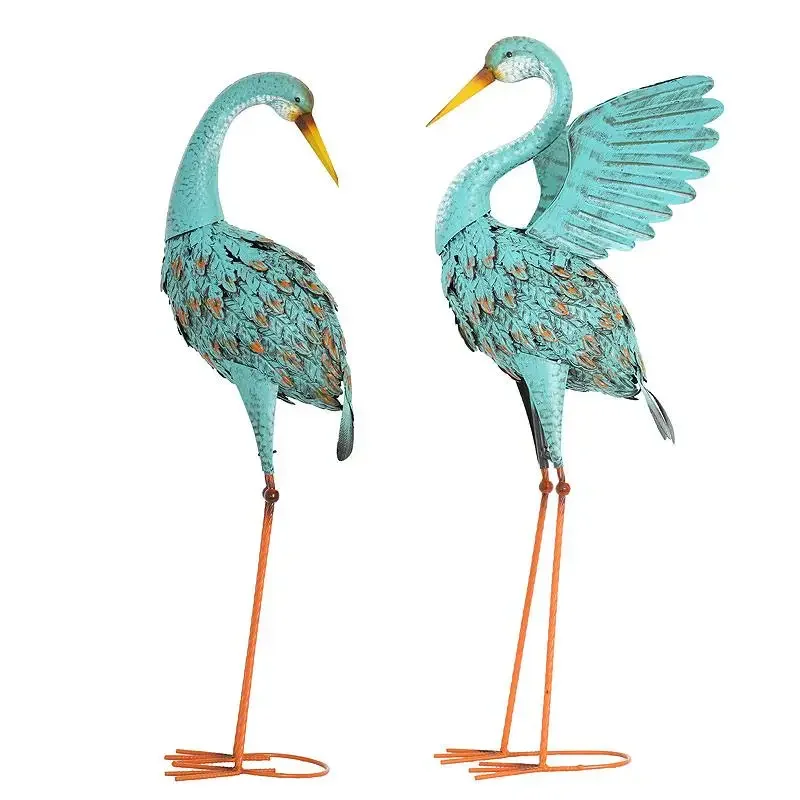 American country retro wrought iron blue flamingo ornament