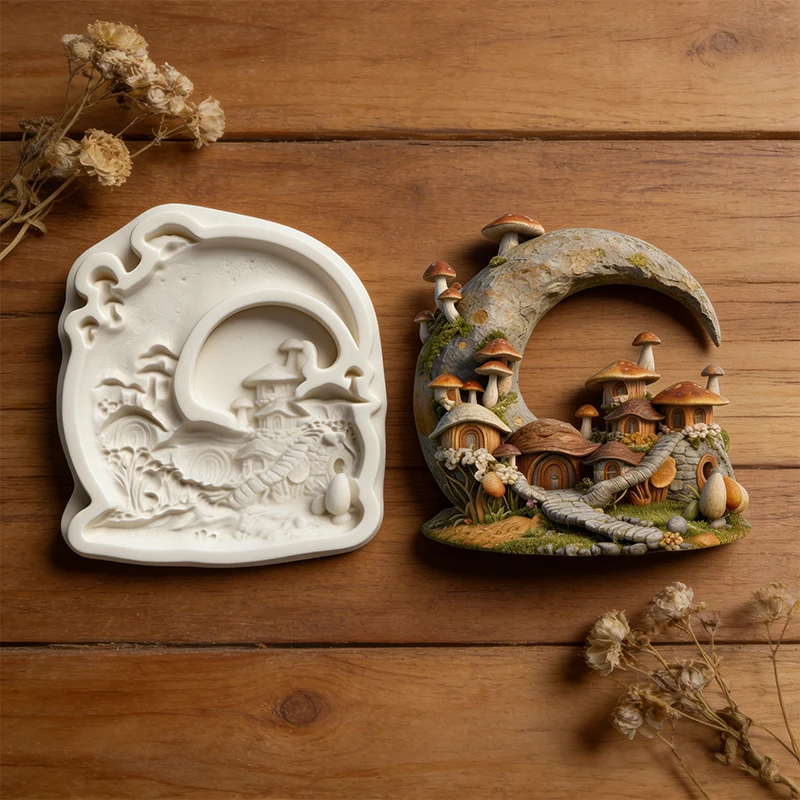Moon Mushroom House silicone mold, glue application mold, for making resin and gypsum handicrafts, decorative pendants - view 5