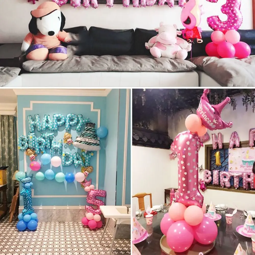 32in Birthday Party Number Balloon Star Print Blue Pink Number 0-9 Foil Balloon Aluminum Film Cartoon Zoo Theme Decoration