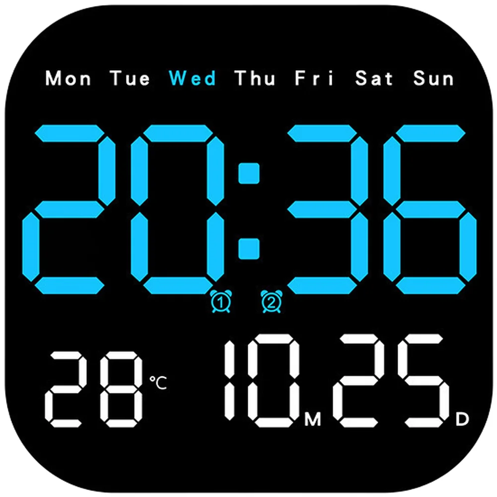 LED for Wall Clock with Moon Calendar Date Temperature Week Display Remote Control Level Brightness 18.5cm Square