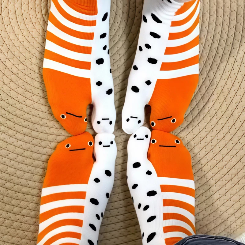 

2025 New Style Girls Cute Funny Split Toe Mid-tube Socks Cartoon Abstract Ugly Eel Aquarium Couple Socks Trendy Breathable Sock