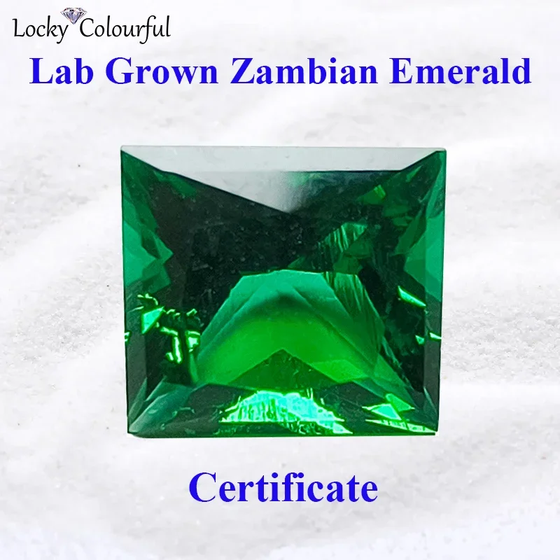 Lab Grown Zambian Emeralds Princess Cut Hand Cutting with Cracks Inclusions Inside for DIY Jewelry Selectable AGL Certificate