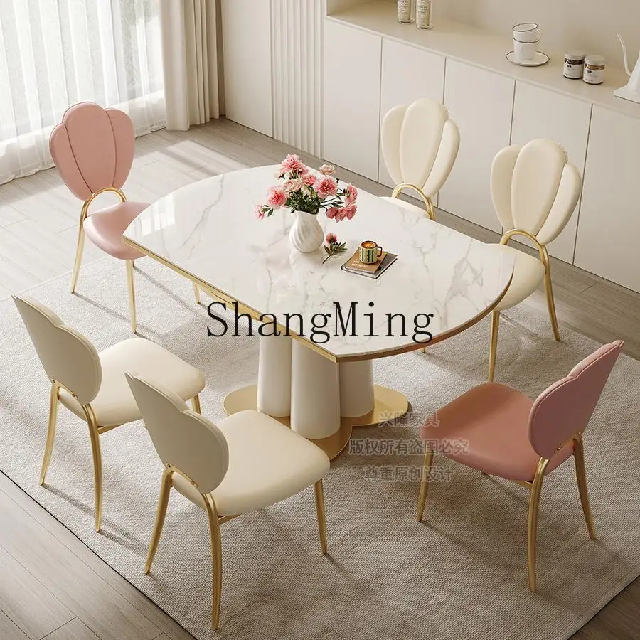 

SM Cream Style Dining Table and Chair Combination Modern Simple Retractable Folding Square and Circle Dual Use