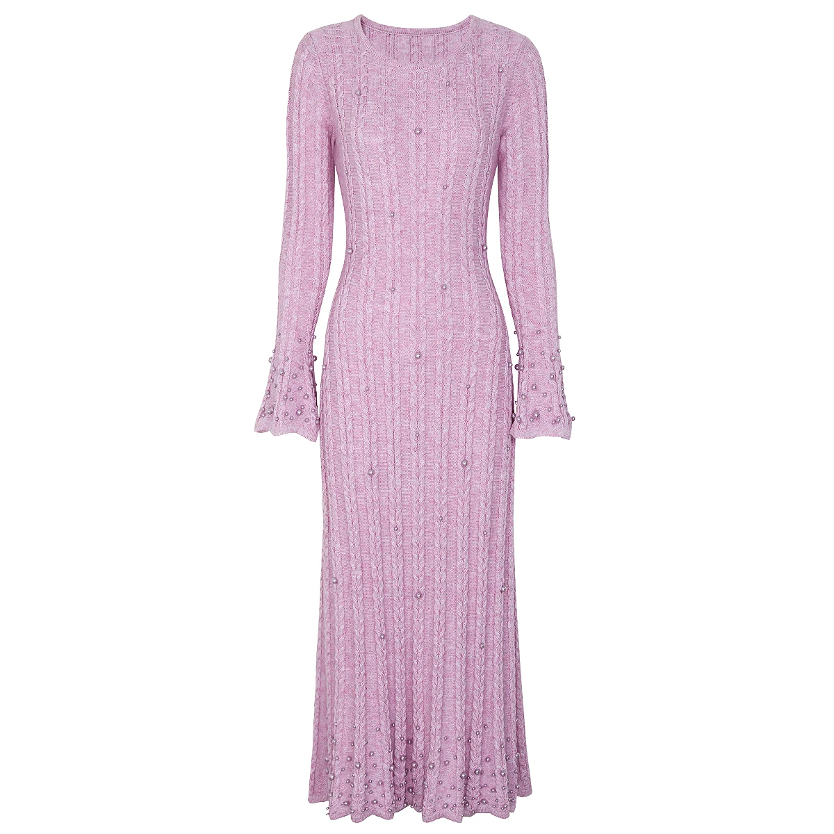 

Высокое качество, осенне-зимнее новое модное эластичное трикотажное женское платье с круглым вырезом и жемчужным рогом, с длинными рукавами