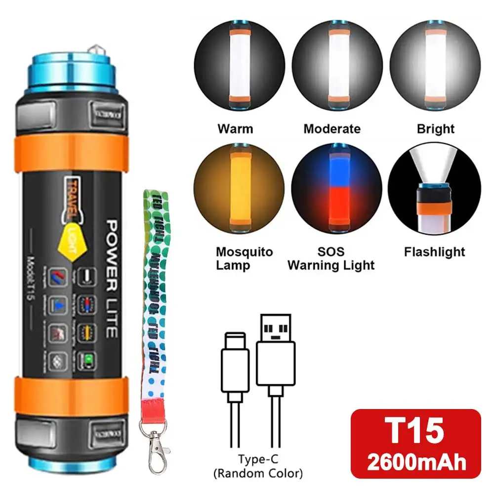 8in1 Mutifunction Camping Lantern LED Flashlight Work Light with Magnet IP68 Waterproof 5Mode SOS Tent Flashlight for Night Work