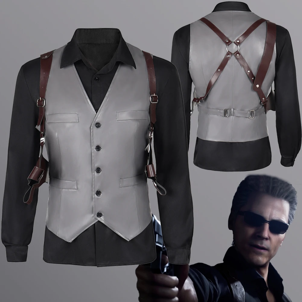 Men Wesker Cosplay Fantasy Agent Suit Biohazard Game Resident Costume Disguise Adult Male Halloween Roleplay Fantasia Outfits