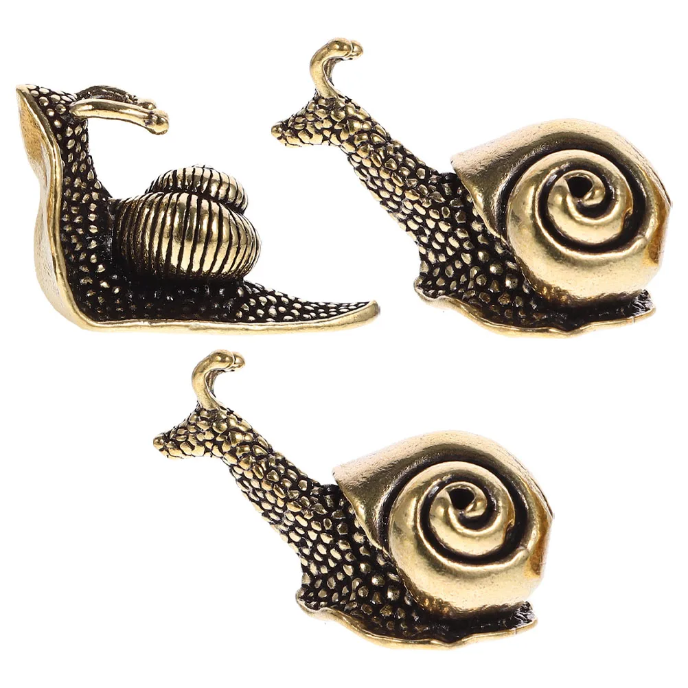 3pcs Copper Snail Statue Mini Retro Garden Decor Outdoor Pond Brass Sculpture Accessories for Home Decorative Figurines