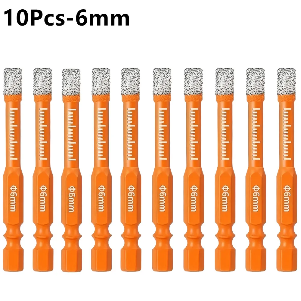 10Pcs 6mm Dry Diamond Drill Bits Set Vacuum Brazed Core Drill Bit Kit Quick Change Hex Shank for Porcelain Granite Tile Marble