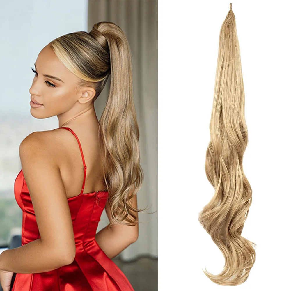 32INCHES Long Layered Ponytail Synthetic Hair Extension Blonde Pony Tail Flexible Hair Ponytails Hairpieces
