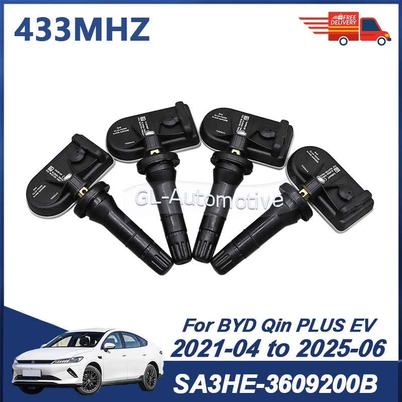 

4 шт. датчиков давления в шинах SA3HE-3609200B TPMS для BYD Qin PLUS EV 2021-2025, 433 МГц
