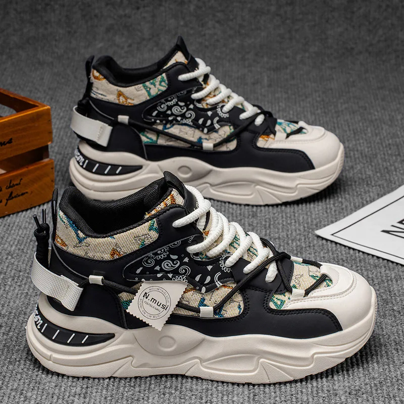 Men's high-top sports shoes, trendy and versatile, thick-soled casual, comfortable and breathable dad shoes