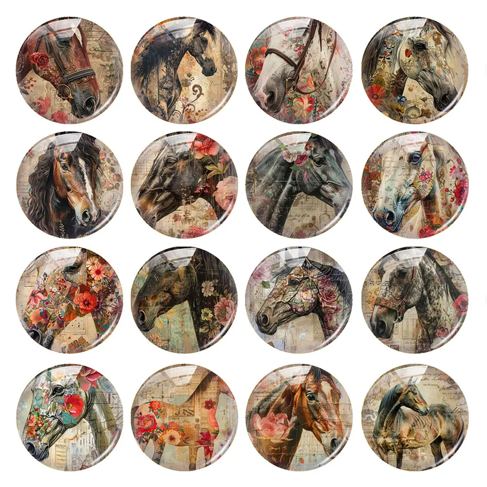 

Handmade Horse Flower Animals Photo Glass Cabochon Flatback Demo Flat Back Cameo For Diy Jewelry Making Supplies Accessories