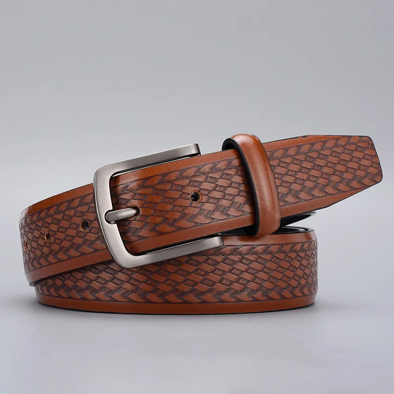 Western Embossed PU Leather Zinc Alloy Buckle Men Belt Fashion Jeans Causal Pants Business Belt for Mens