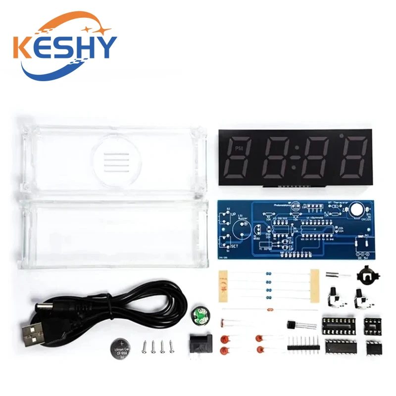전자 시계 DIY 키트 LED 마이크로 컨트롤러 키트 디지털 시계 시간 조명 제어 온도 온도계 Diy 전자 키트