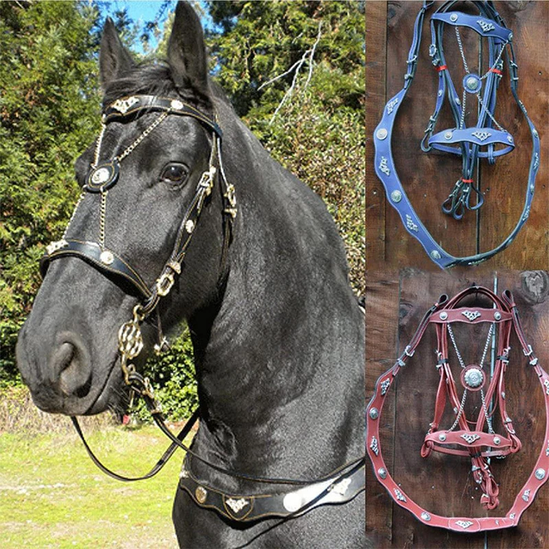 Horse Halters And Lead Ropes PU Leather Halter And Lead Ropes Ergonomic Comfortable Unfettered Halters With Metal Buckle