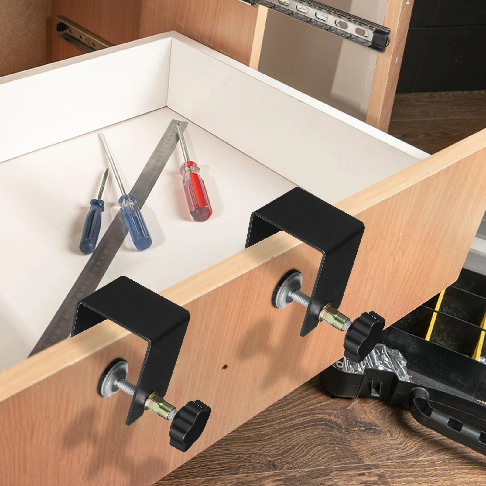 

2Pcs Drawer Installation Helper Heavy Duty C Clamp for Cabinet Front Fixing Mounting Woodworking Tool Accessory Kit