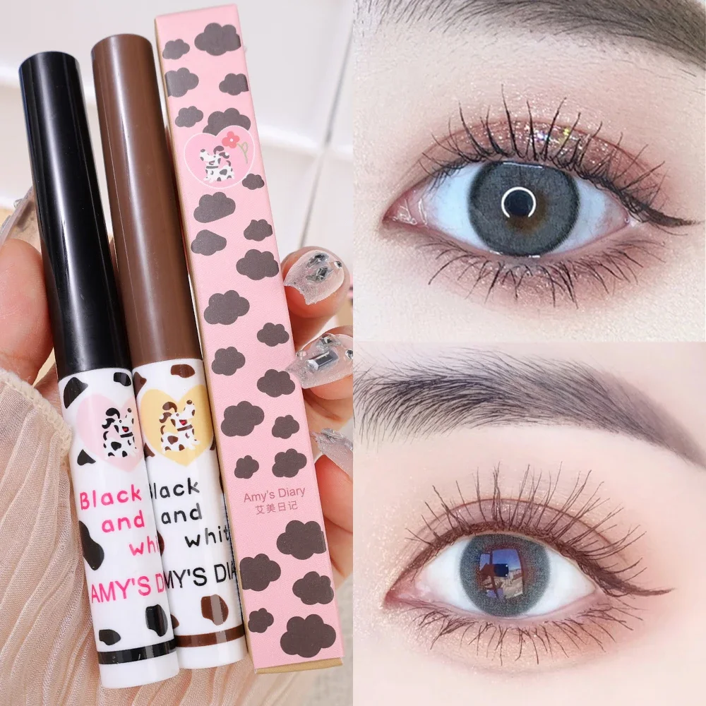 Mascara Ultra-fin Marron, Allongeant les Cils, Sans Taches, Recourbement Naturel, Brosse Fine, Maquillage