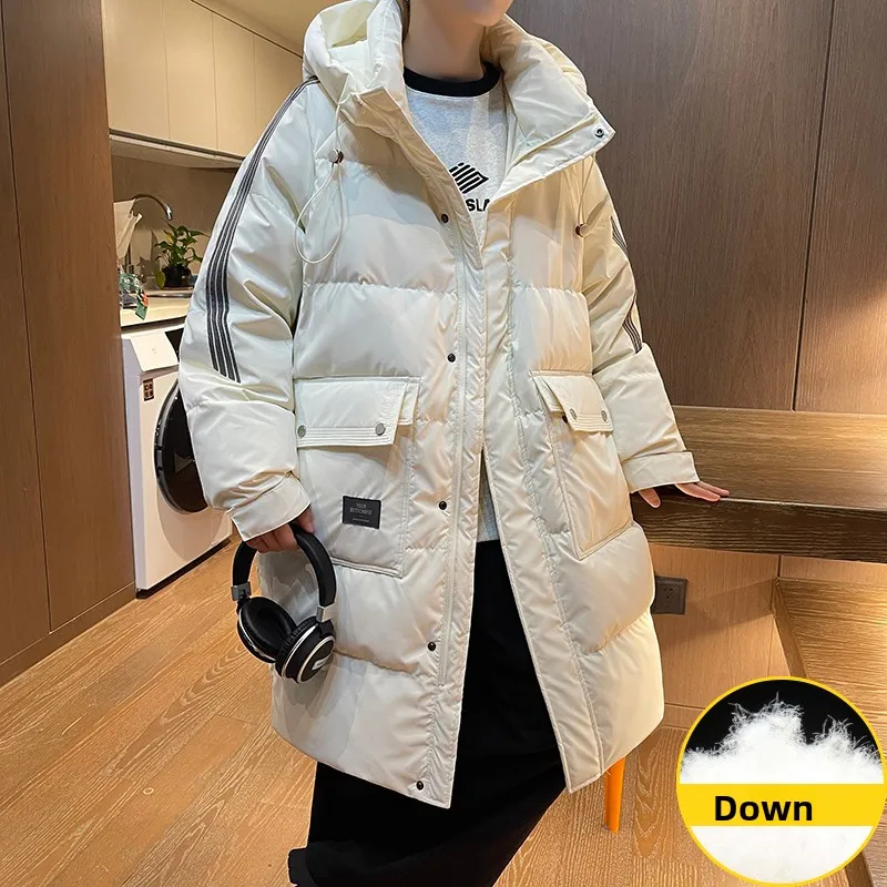 Piumini di media lunghezza per studenti Nuove giacche calde larghe invernali da uomo alla moda Giacca in cotone tinta unita ispessito per adolescenti