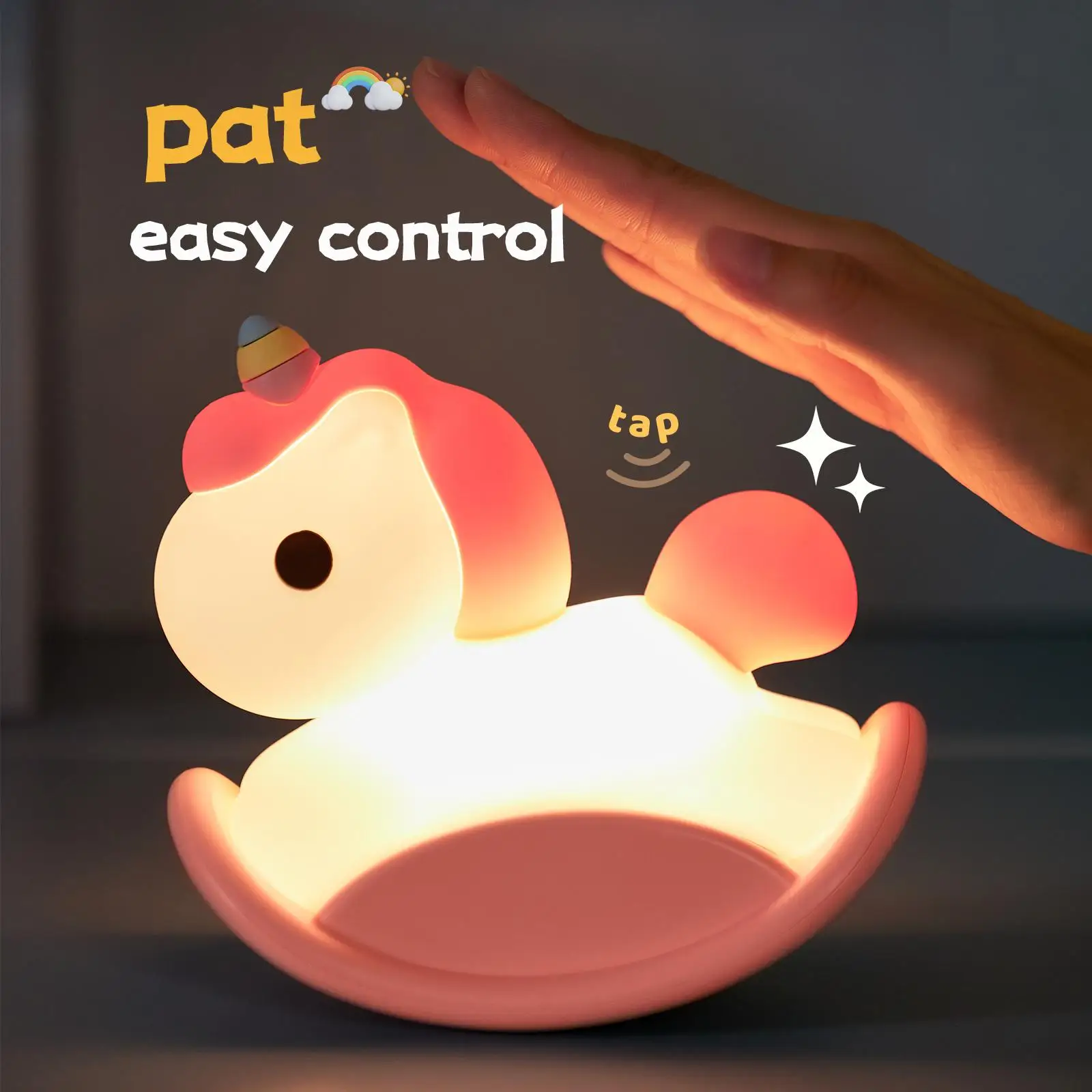 فانوس حصان لطيف LED ضوء مبتكر على شكل حيوان ناعم للأطفال، ديكور غرفة قابل للتعتيم مكون من 3 مستويات، هدية لطيفة للنساء (وردي)