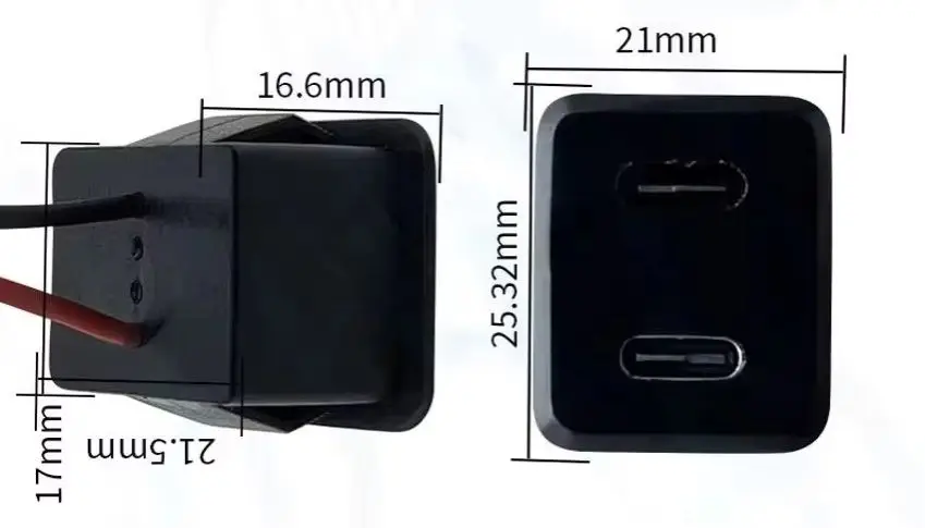

1PCS Double-Layer USB Female Base Type-C Charging Socket Power Socket with Cable Connector