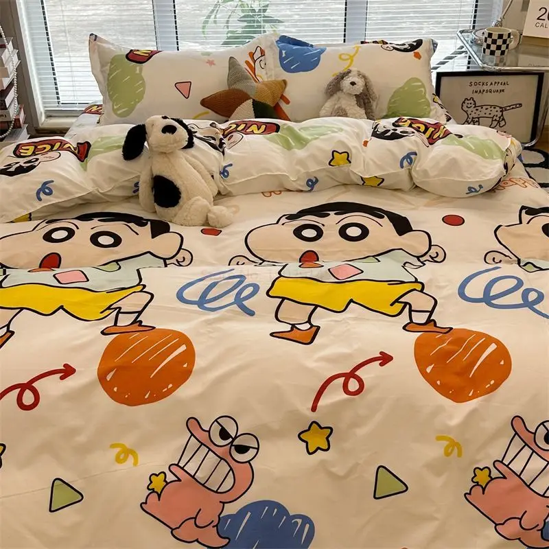 Crayon Shin-chan Bed 3/4cps Bedding Set Cartoon Anime Cute Student School Dormitory Bed Sheets Set Pillow Case Bedroom Gifts