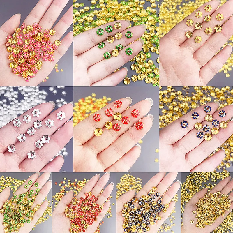 

10/30/50pcs/Lot Alloy Drip Oil Flower Holder Spacer Handmade Diy Material Bracelet Bead Flower Cap Spacer Bead Petal Accessory