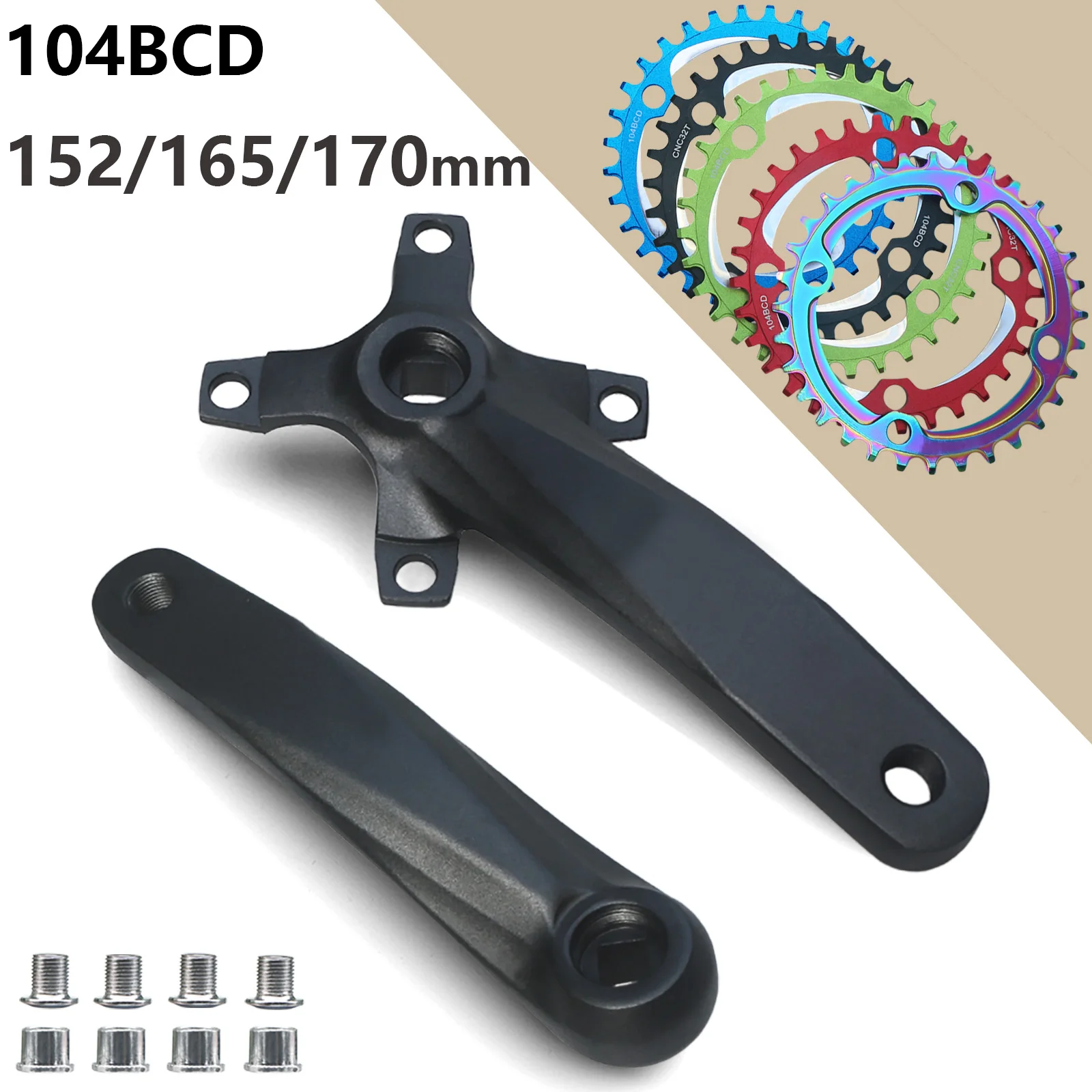 

152/165/170mm Bicycle Square Hole Crankset 104BCD 30/32T/34T/36T/38T/40T/42T Narrow Wide Chainwheel Sprocket MTB Bike Crank Arms