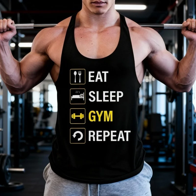 Mens Y-Back Bodybuilding Gym Tank Top Cotton Quick-Dry Breathable Sleeveless Oversized Gym Session Athletic Workout Fitness