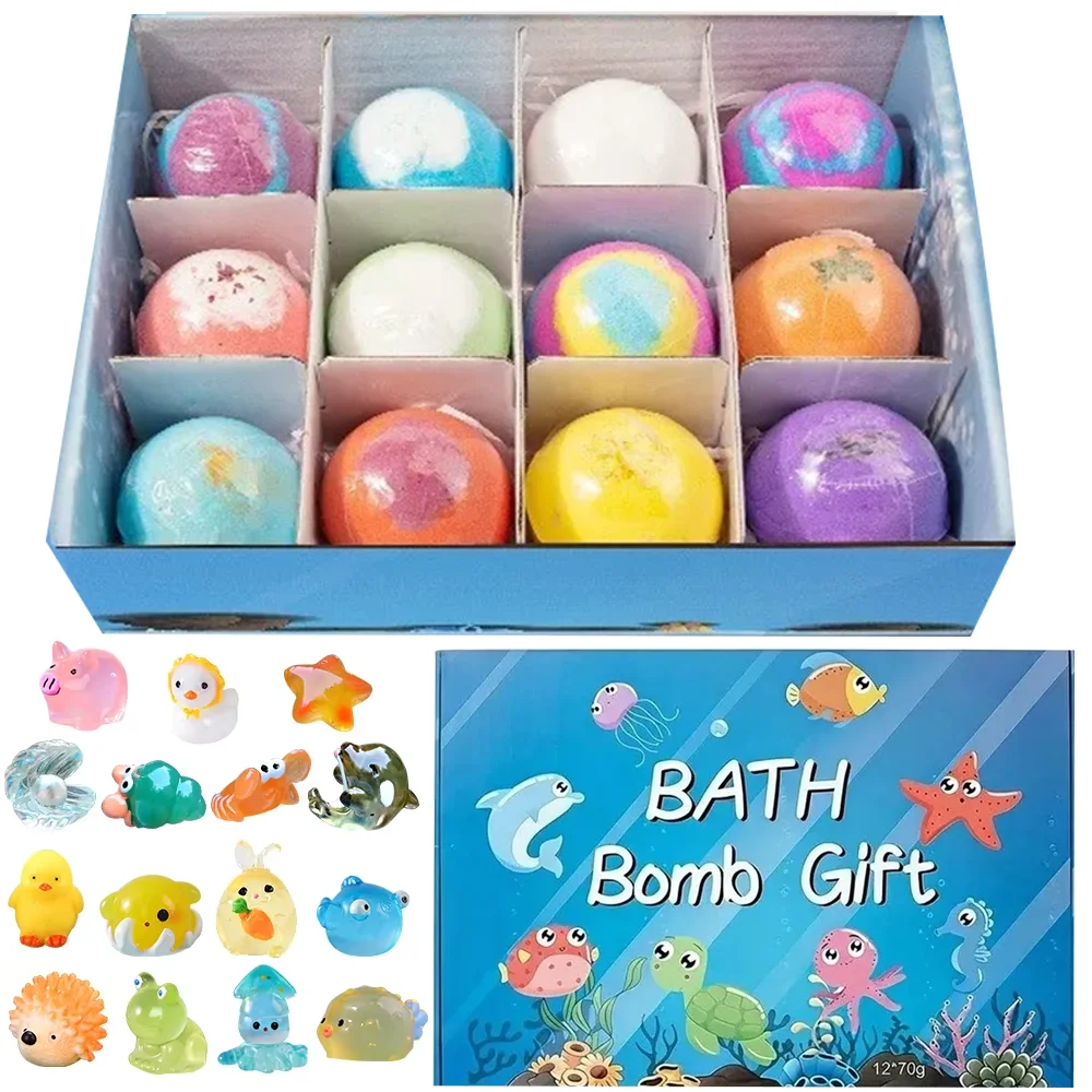 Bath Bombs for Kids with Surprise Inside, 12 Pack Kids Bath Bombs Gift Set, Natural Organic Kids Bubble Bath Fizzy with Bath Toy