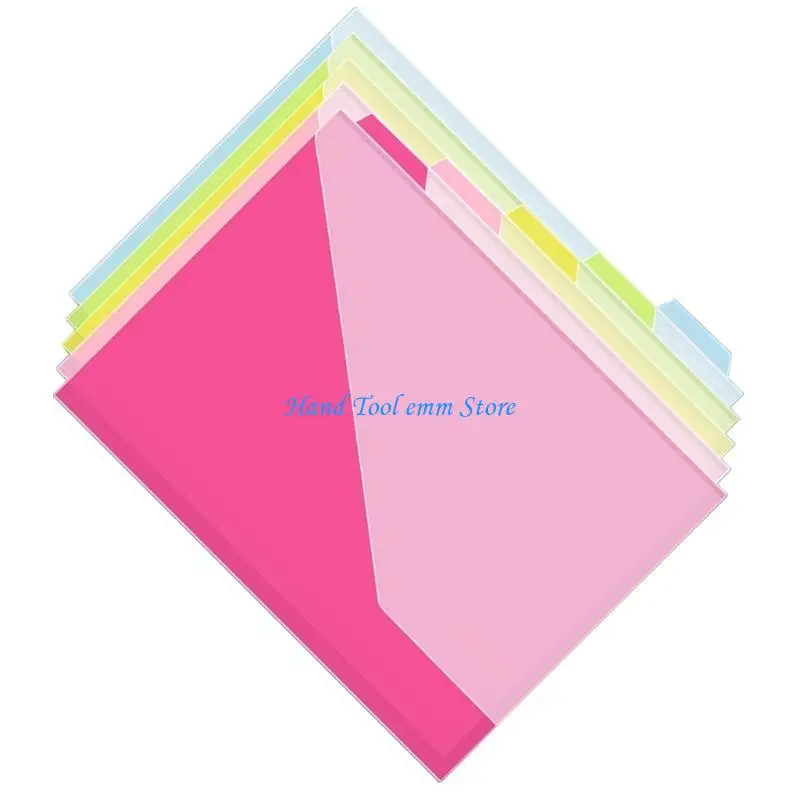 

H37F 5 Pcs 3 Holes File Folders Plastic Dividers Easy to Use Document Organizers