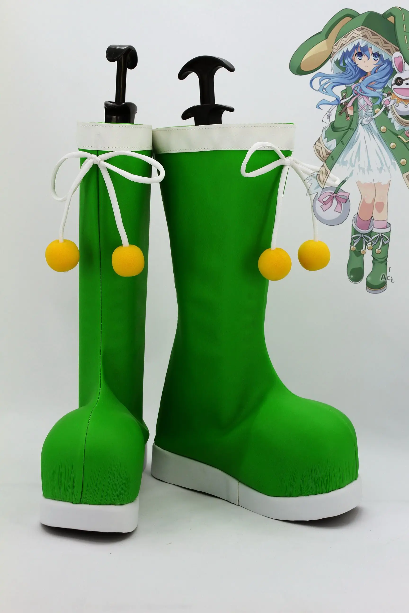 Anime DATE A LIVE Himekawa Yoshino Cosplay Shoes Green Long PU Leather Flat Sole Boots For Halloween Carnival
